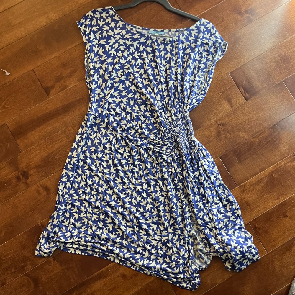 Leifnotes Gull Print Blue & White Viscose Dress Size Medium